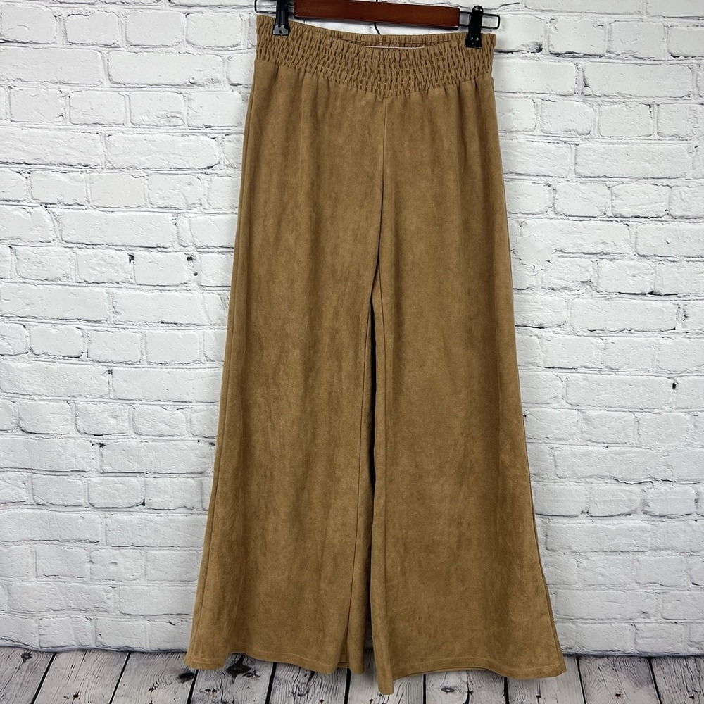 Earthbound Trading Co Faux Suede Wide Leg Brown‎ Pant Boho Hippie Retro Comfy S